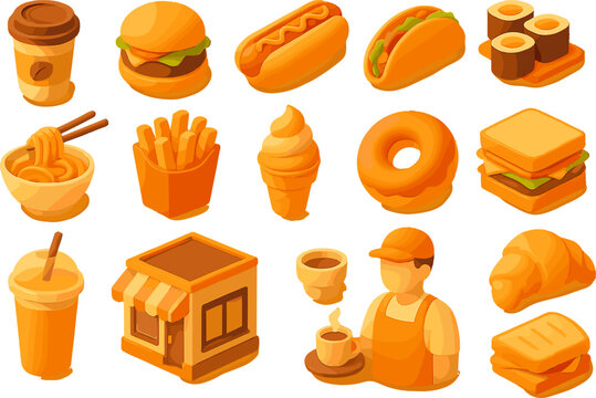 Fast Food and Cafe Icons – Modern 3D Vector Illustration - Powered by Adobe