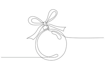 Christmas ball,continues one single line hand drawing sketch. Vector stock illustration isolated on white background for design template winter holiday banner, card, invitation. Editable stroke