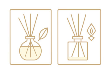 Aroma diffuser icons featuring leaf and stylized flame symbols