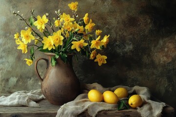 Still life with flowers and apples