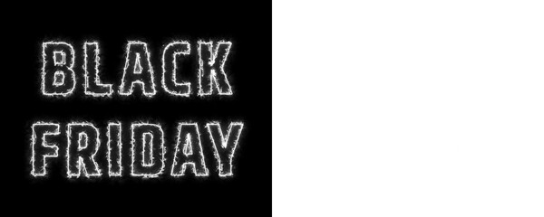 Black Friday glowing torch neon text design in white on black and transparent background, modern sale typography for shopping promotions