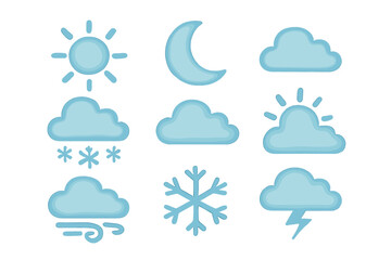 Obraz premium Set of cute blue weather icons with textured effect