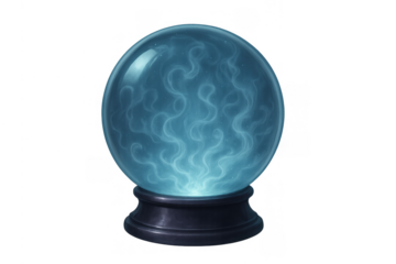 Crystal ball glowing with mystic blue energy, showing magic, fantasy, and future divination on transparent background