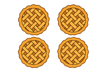 Four round baked fruit pies with classic lattice crust pattern