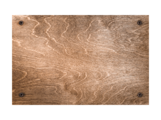 A rectangular wooden sign screwed with screws on a white isolated background