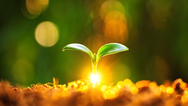 Green sprout with sunlight breakthrough symbolizing growth and new beginnings