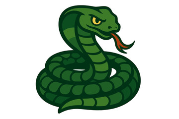Fototapeta premium Stylized coiled green snake mascot head with forked tongue