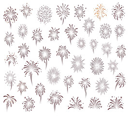 Illustration of a festive collection of firework illustrations, perfect for adding a touch of celebration and sparkle to any design project