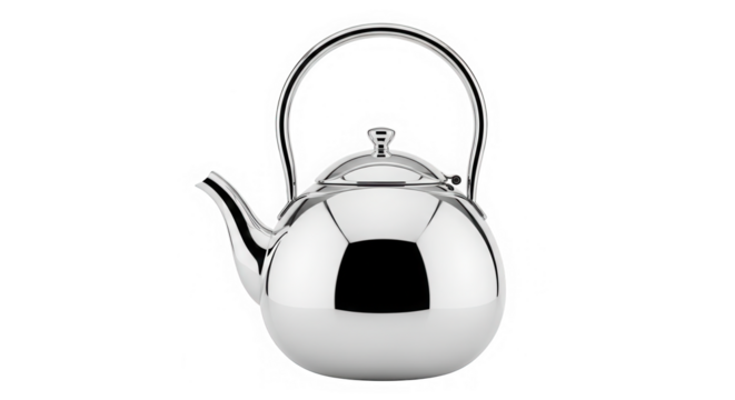 Shiny silver stovetop kettle isolated on transparent background