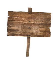 Blank rustic wooden sign with nails on white isolated background