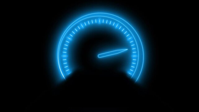 Glowing neon speedometer animation on a dark background