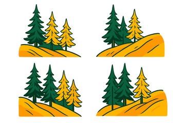Obraz premium Stylized pine trees on rolling autumn hills landscape elements
