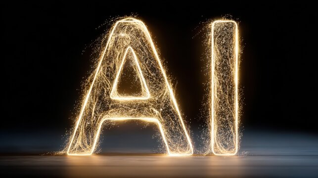 Glowing AI letters at the center of a digital blue circuit board, representing artificial intelligence, data flow, and future technology. 3d Rendering