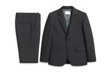Dark grey men's business suit, jacket and trousers, formal wear for professionals, isolated with transparent background