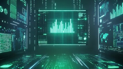 Analyzing complex digital data on futuristic user interface screens - Powered by Adobe