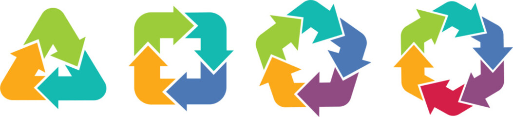 Colorful Circular Process Arrows Infographic Vector Set perfect for illustrating business workflows, project stages, data cycles, marketing processes, and continuous improvement concepts