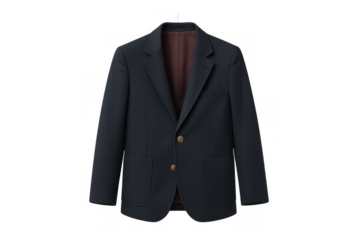 Dark blue men's single-breasted blazer jacket with gold buttons, offering elegant business and formal wear apparel