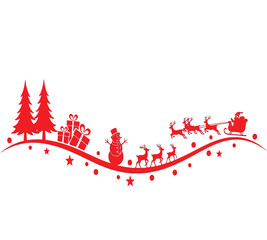 Illustration of festive christmas scene with santas sleigh, reindeer, snowman, christmas trees and gifts a joyful holiday celebration