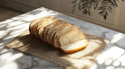 Exquisite Sliced Bread on Burlap and Marble