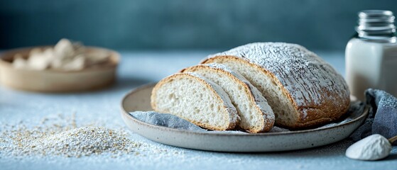 Rustic bread on plate with grains