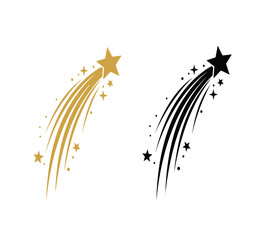 Illustration of golden and black shooting star with a tail of smaller stars, creating a magical and celestial design for various applications