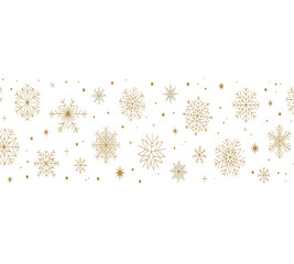 Illustration of seamless pattern of golden snowflakes and stars, creating a festive and elegant design for winter and holiday themes