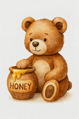 Obraz premium teddy bear with a gift oil painting style illustration 