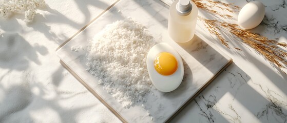 Elegant Sliced Egg and Rice Presentation on Marble