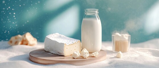 Artisan Feta Cheese and Bread on Cutting Board
