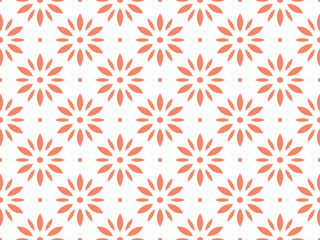 Flower geometric pattern. Seamless vector background. White and pink ornament. Ornament for fabric, wallpaper, packaging. Decorative print