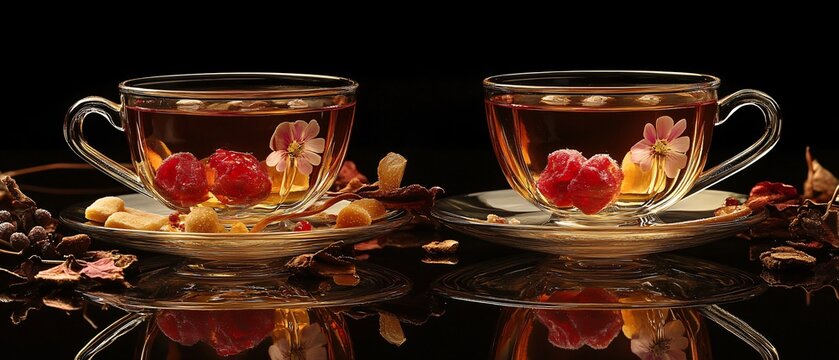 Elegant Side View of Two Teacups with Sweets in Center