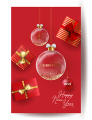 Merry Christmas and Happy New Year background for Greeting cards with tree Branches christmas tree gold paper and gold stars. Merry Christmas vector text Calligraphic Lettering Vector illustration