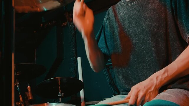 skilled musician honing rhythmic fundamentals, closeup of hands mastering drumming techniques