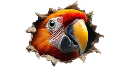 Vibrant Parrot Emerging from Paper Background