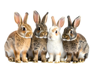 Four fluffy bunnies posing together