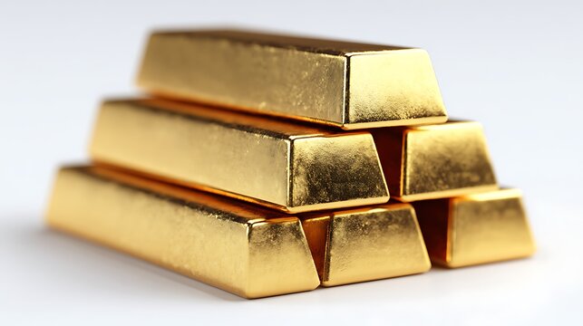 Close up view of stacked Gold slice isolated on the white background