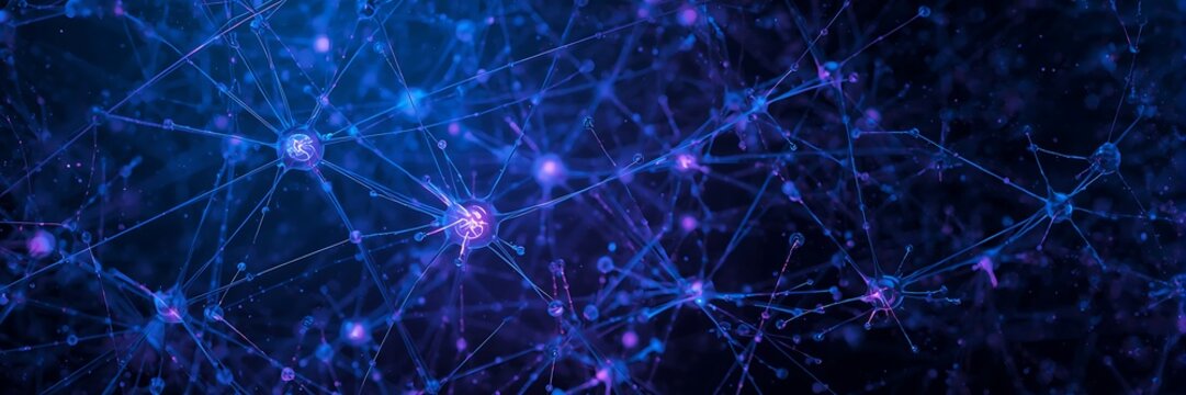 Abstract neural network connections with glowing blue and purple lights - Powered by Adobe