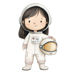 Cute watercolor girl astronaut illustration, cartoon space explorer clipart © ThemeRage