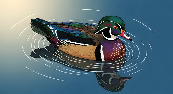 Duck Swimming in Water with Ripples and Reflection - Powered by Adobe