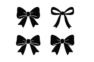 Collection of four black silhouette ribbon bows for decoration and gift wrapping