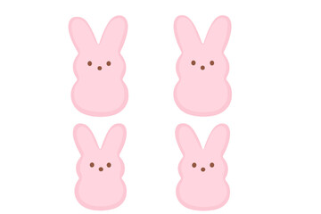 Group of four pink marshmallow bunny candies for Easter holiday celebration