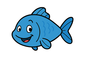 Adorable blue fish character with a big smile swimming happily underwater