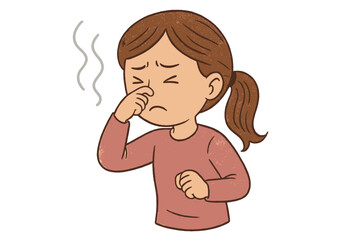 Disgusted young woman pinching her nose due to a strong unpleasant odor or bad smell