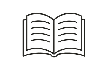 Simple line art drawing of an open book with text lines symbolizing education and knowledge