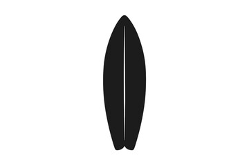 Minimalist black silhouette of a classic surfboard with split tail and twin fins