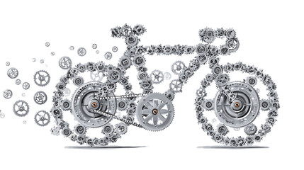 Bicycle Made of Mechanical Gears on White Background