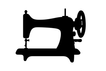 Black silhouette of a traditional sewing machine used for tailoring and garment production