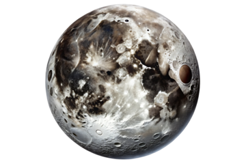 Detailed view of the Moon's surface, with prominent craters and varied terrain, cutout, PNG, isolated on white or transparent background, AI