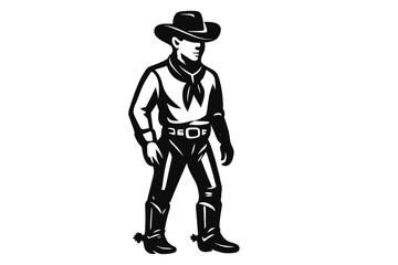 Standing cowboy wearing traditional Western hat, bandana, and boots with spurs