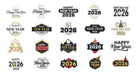 Diverse Vector Collection of Happy New Year 2026 Logos and Badges for Festive Celebrations